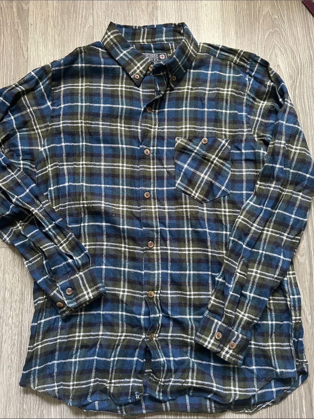 Men’s Blue and Green Flannel Shirt